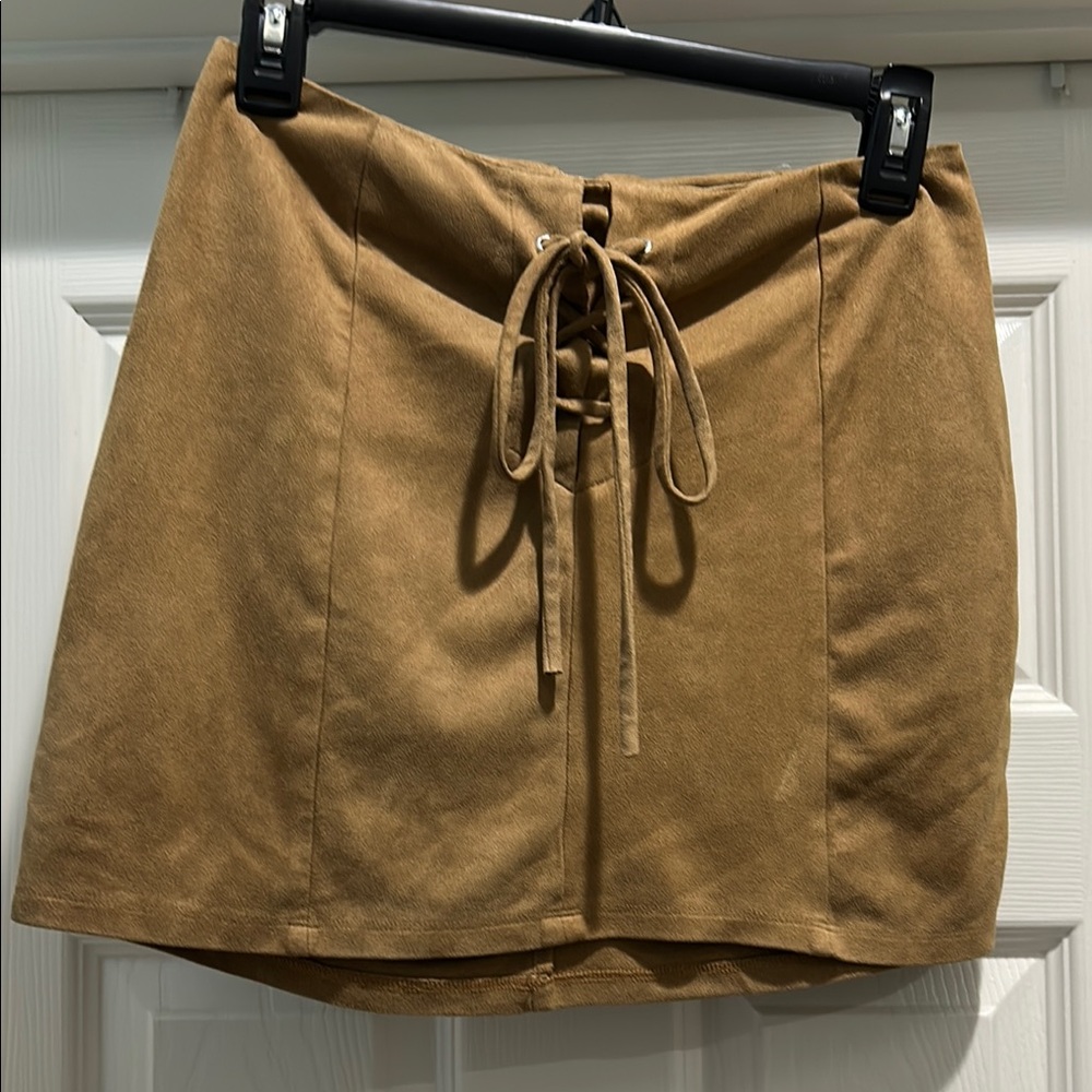 Charlotte Russe Tan Pencil Mini Skirt with Tie Front